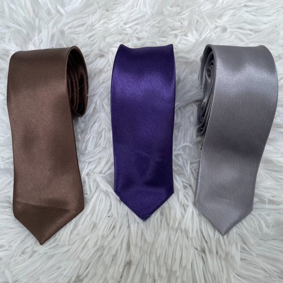 3 Ties Men Tie Slim Fit Fashion Neck Tie Brown Blue Gray Lot of 3 Ties - Picture 3 of 10